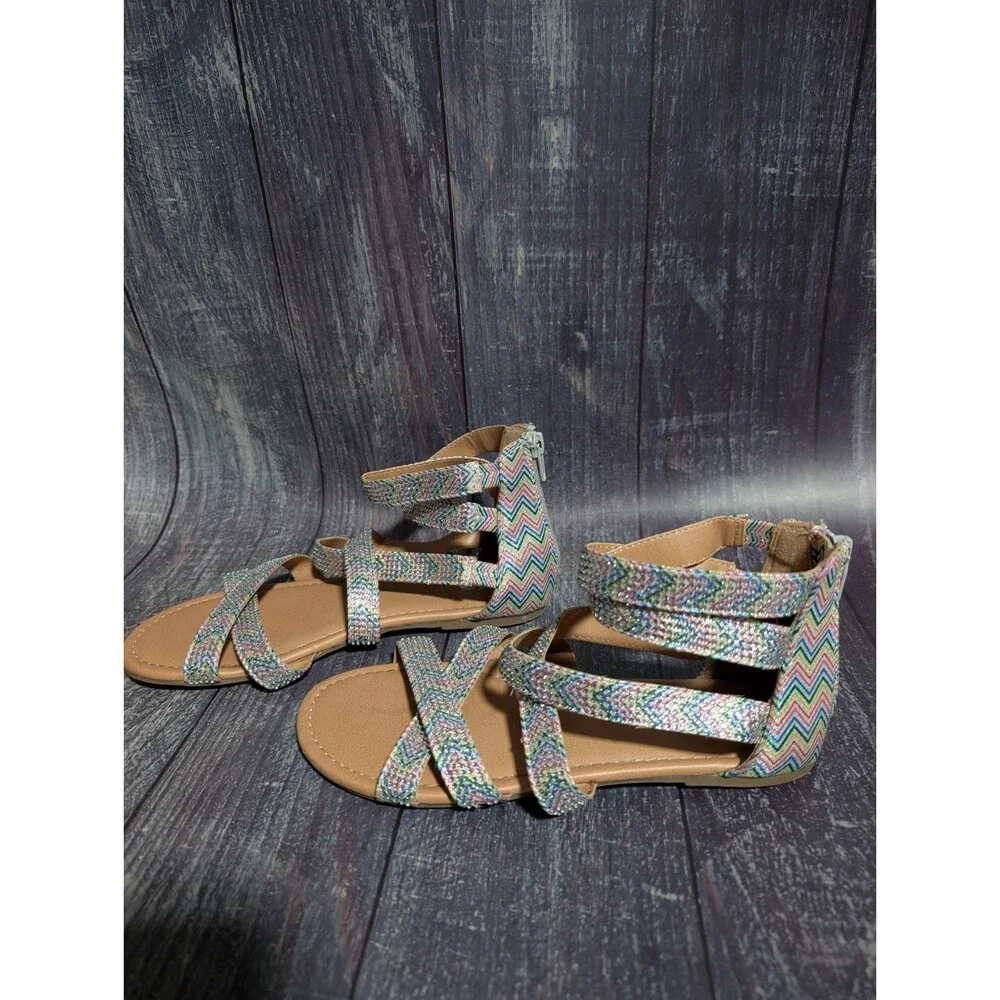 SO Ankle Rainbow Gemstone Sparkle Strappy Sandals Girls Youth Size 4